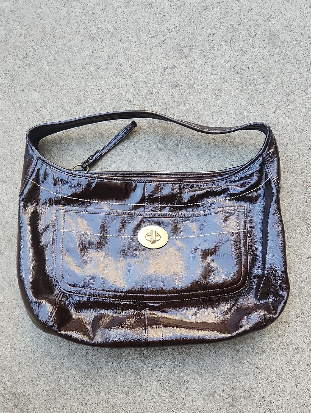 Coach brown patent hobo bag